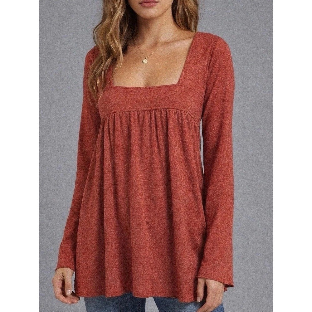Vintage Michael Stars Babydoll Tunic Top Made USA OS Shimmer Red Long Sleeve Y2K